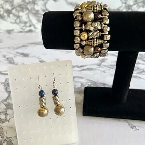 Bracelet Earrings Costume Safety Pin Set Gold Silver tone